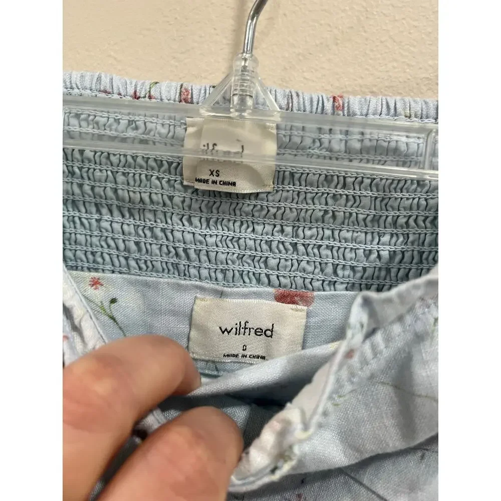 Aritzia Wilfred Chariot Linen Two Piece Set Blue Cottagecore XS Floral
